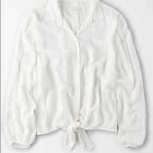 American Eagle Cropped Tie Up Shirt- Light Material